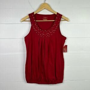 NORTHCREST Red Sequin Scoop Neck Sleeveless Blouse Tank Top Shirt Size Small